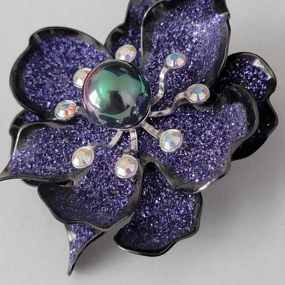 Stunning Purple Joan Rivers Floral Statement Brooch and Earring Set - Picture 7 of 9